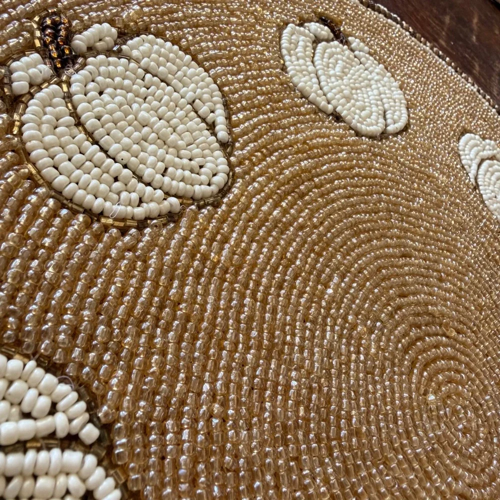 India Beaded Placemats Set of 6 Gold White New Pumpkin Harvest Fall Cottagecore
